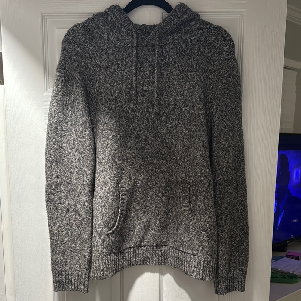Old Navy Gray Knit Hoodie Sweater with Textured Pattern